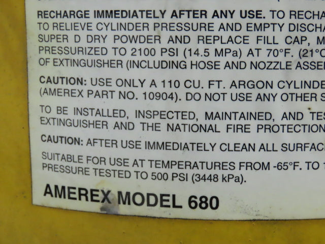Amerex Model 680 Class D Sodium Chloride Wheeled Fire Extinguisher 150 lb