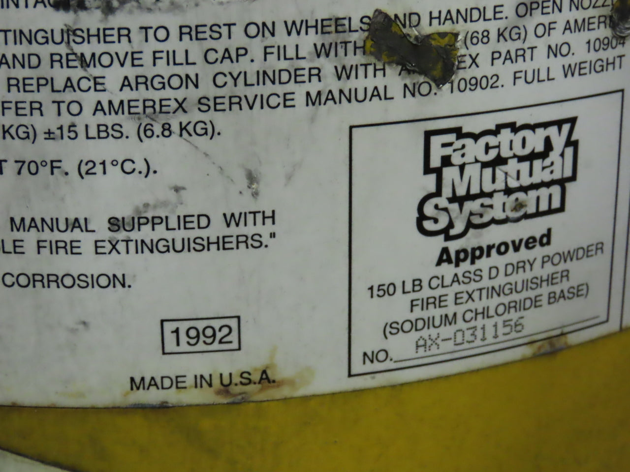 Amerex Model 680 Class D Sodium Chloride Wheeled Fire Extinguisher 150 lb