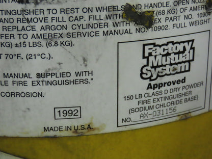 Amerex Model 680 Class D Sodium Chloride Wheeled Fire Extinguisher 150 lb