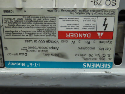 Siemens UH330AUPG 10' Buss Bar Bussway 600V 3 Phase 3 Pole 3000 AMP