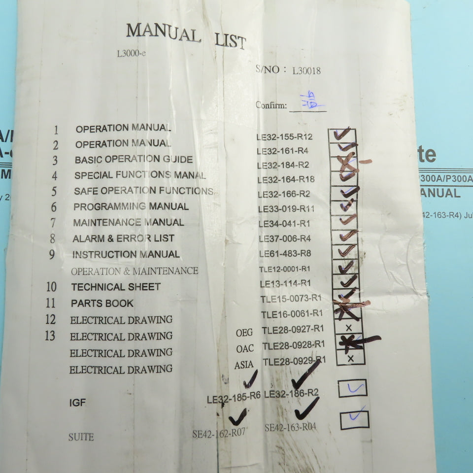 Okuma Genos L Series L3000-e Maintenance Operations Catalog Manual Bundle