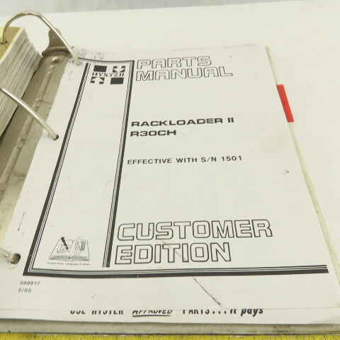 Hyster Maintenance Service Instruction Manual For R30CH Narrow Aisle Forklift