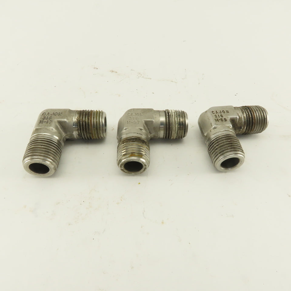 Cajon 90° Elbow Male 1/2" NPT Fitting 316 Stainless Steel lot of 3