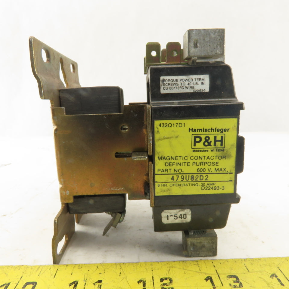 P&H 479U82D2 Definite Purpose 30A 3 Pole Relay Contactor 480V Coil