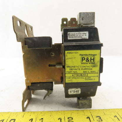 P&H 479U82D2 Definite Purpose 30A 3 Pole Relay Contactor 480V Coil