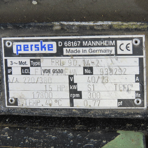 Perske FRL90.14-2 Spindle Motor 17800 RPM 220/230V 15Hp 3Ph
