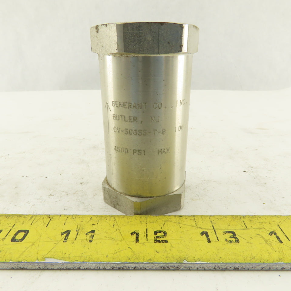 Generant CV-506SS-T-8 1/2" NPT Stainless Steel Check Valve 4500PSI Max