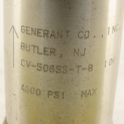 Generant CV-506SS-T-8 1/2" NPT Stainless Steel Check Valve 4500PSI Max