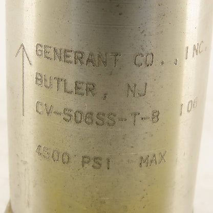 Generant CV-506SS-T-8 1/2" NPT Stainless Steel Check Valve 4500PSI Max