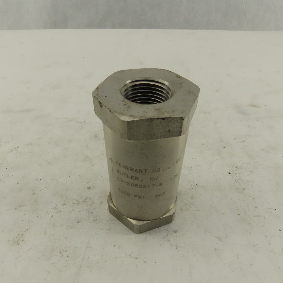 Generant CV-506SS-T-8 1/2" NPT Stainless Steel Check Valve 4500PSI Max