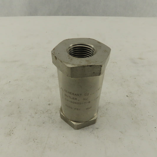 Generant CV-506SS-T-8 1/2" NPT Stainless Steel Check Valve 4500PSI Max