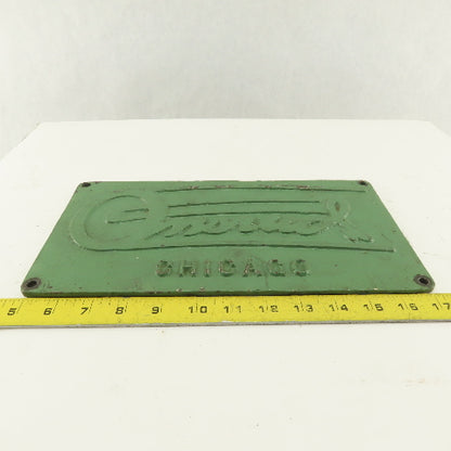 Onsrud Chicago 12-1/2" x 6-1/2" Pin Router Cast Iron Name Plate