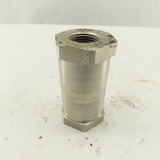 Generant CV-501SS-T-1 1/2" NPT Stainless Steel Check Valve 3000PSI Max