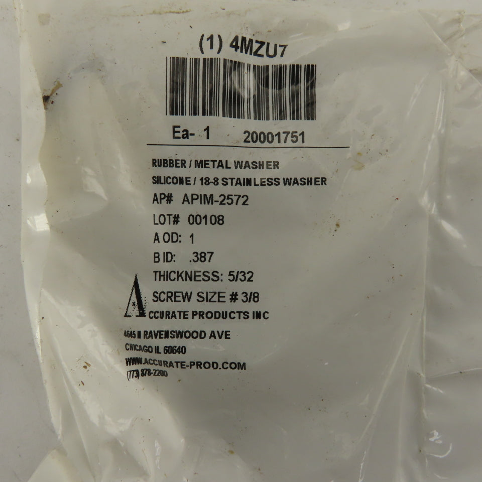 Accurate 4MZU7 3/8" Stainless Steel Silicone Cushion Sealing Washer Lot Of 6