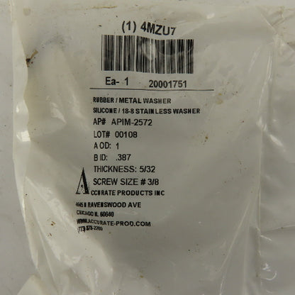 Accurate 4MZU7 3/8" Stainless Steel Silicone Cushion Sealing Washer Lot Of 6