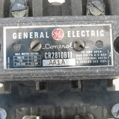 General Electric CR2810B11 600V 1-1/2Hp Motor Starter Contactor