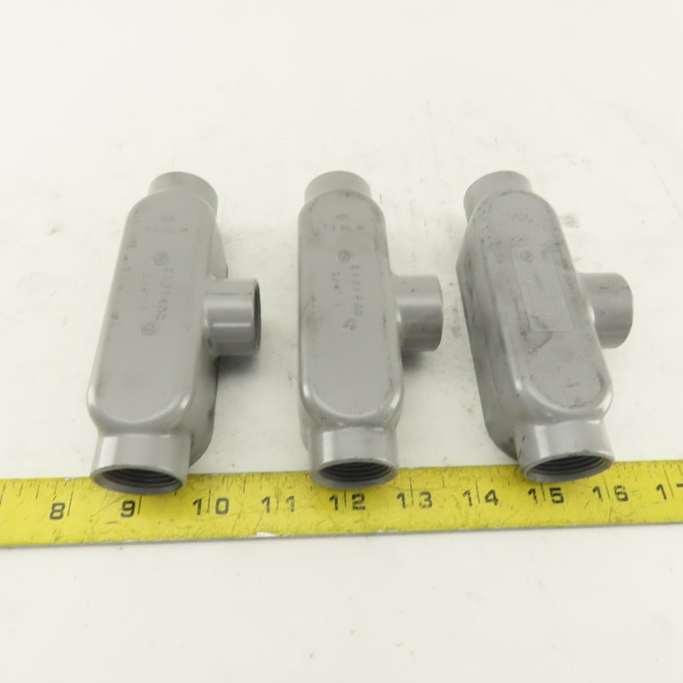 3/4" Trade Threaded Aluminum Conduit T Body Lot of 3