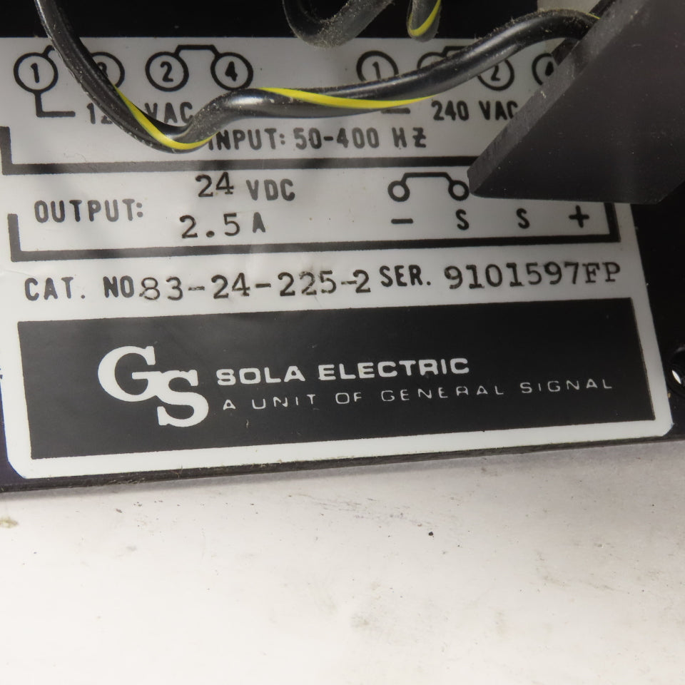 Sola 83-24-225-2 120V Primary 24VDC Secondary Regulated Power Supply 50-400Hz