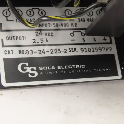 Sola 83-24-225-2 120V Primary 24VDC Secondary Regulated Power Supply 50-400Hz