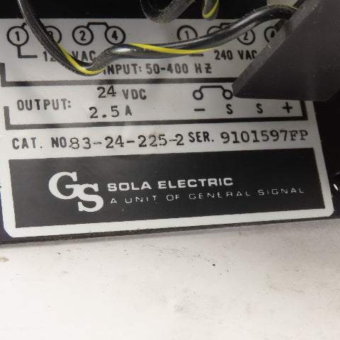 Sola 83-24-225-2 120V Primary 24VDC Secondary Regulated Power Supply 50-400Hz