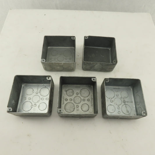 Crouse Hinds 4"  Square Outlet Box Drawn Steel 2-1/8" Depth Lot of 5