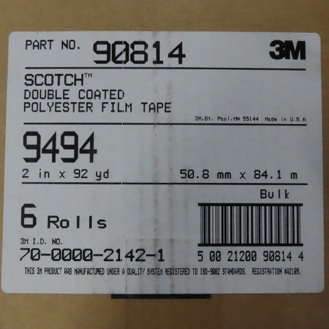 3M 9494 Scotch Double Coated Polyester Film Tape 2" x 92Yds. 1 Case 6 Rolls