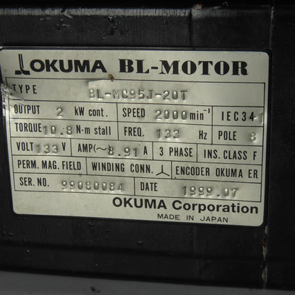 Okuma BL-MC95J-20T 2kW 2000 RPM 3Ph 133V Permanent Magnet AC Servo Motor
