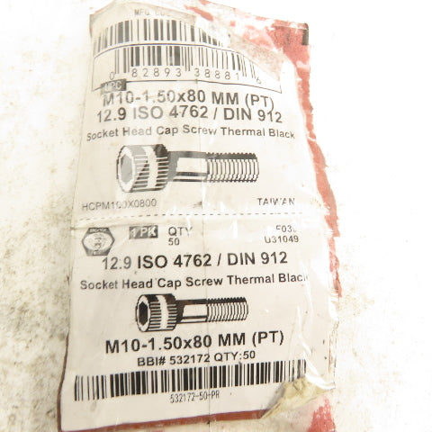 Brighton Best M10-1.50 Metric Socket Head Cap Screw SHCS 80mm Long Lot Of 50