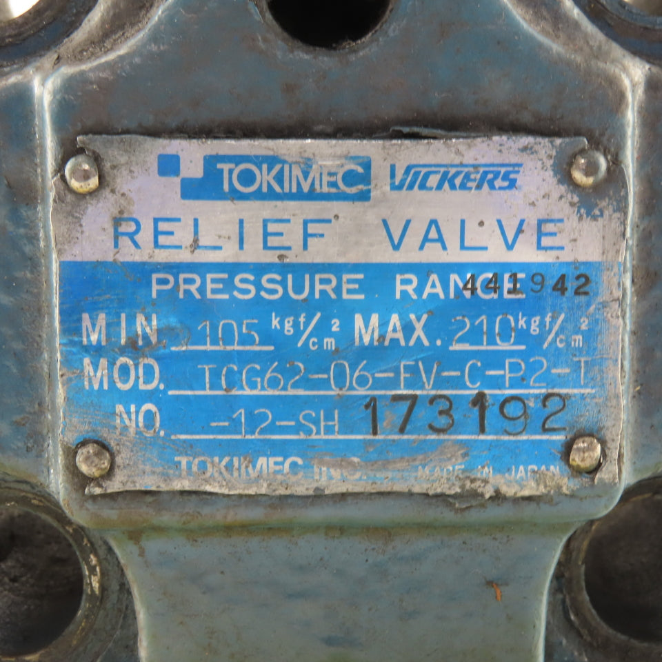 Vickers TCG62-06-FV-C-P2-T Tokimec 105-210 kgf/cm2 Pressure Relief Valve