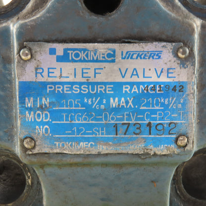 Vickers TCG62-06-FV-C-P2-T Tokimec 105-210 kgf/cm2 Pressure Relief Valve