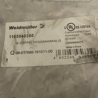 Weidmuller 1165940300 Network Cable Assembly 8 Position RJ45 Plug 30m