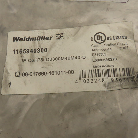 Weidmuller 1165940300 Network Cable Assembly 8 Position RJ45 Plug 30m