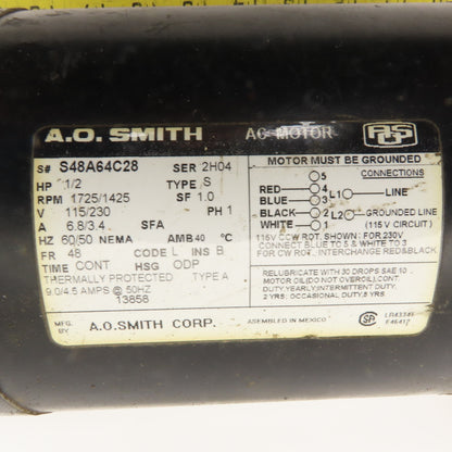 AO Smith 1/2Hp 115/230V 1Ph Motor W/ Small Transfer Dewatering Pump