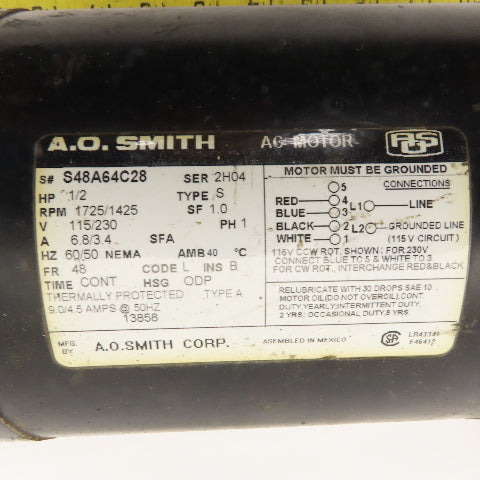 AO Smith 1/2Hp 115/230V 1Ph Motor W/ Small Transfer Dewatering Pump