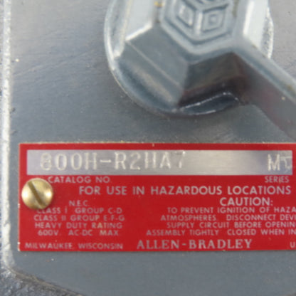 Allen Bradley 800H-R2HA7 600V 2 Way Selector Switch Hazardous Location HAZLOC