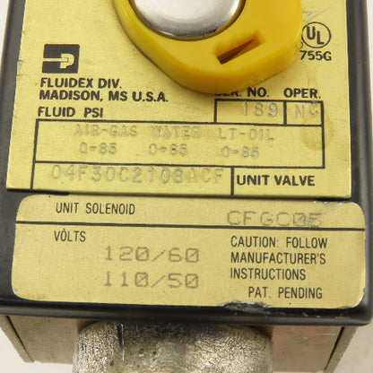 Parker 04F30C2108ACF WOG 0-85PSI Normally Closed Solenoid Valve 120V Coil 1/4NPT