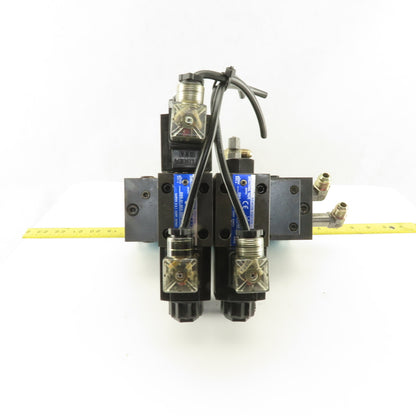 Yuken DSG-01-2B2-D24-N1-50 3 Way Hydraulic Directional Valve Manifold Assembly