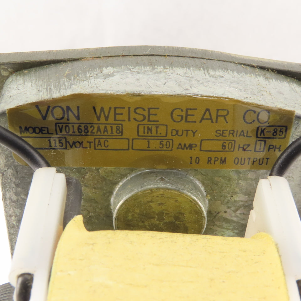Von Weise Gear Co. V01682AA18 115VAC 60Hz 1Ph 10 RPM Gear Motor