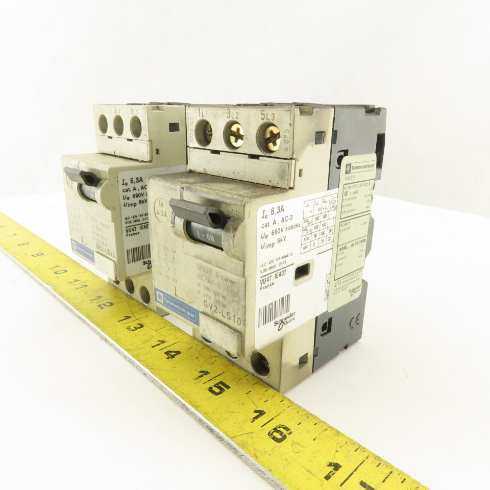 Telemecanique GV2-LS10 600V 6.3A 3 Pole Circuit Breaker Lot of 2