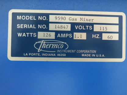 Thermco Gas 9590 Gas Mixer Argon Nitrogen 0-2000 CFM 115V 1Ph