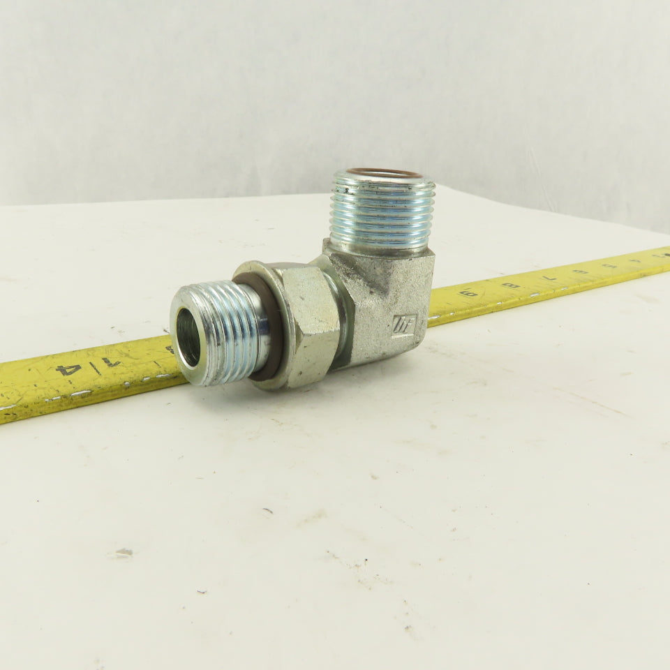 3/4-14 O-Ring Face Male x 7/8-14 (-10) O-Ring Boss Hydraulic Fitting 90° Elbow