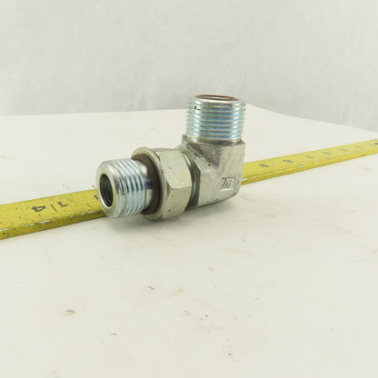 3/4-14 O-Ring Face Male x 7/8-14 (-10) O-Ring Boss Hydraulic Fitting 90° Elbow