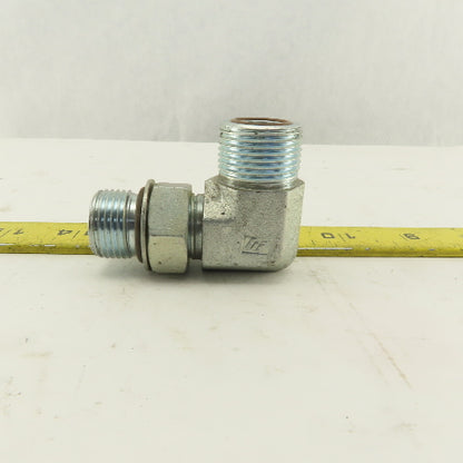 3/4-14 O-Ring Face Male x 7/8-14 (-10) O-Ring Boss Hydraulic Fitting 90° Elbow