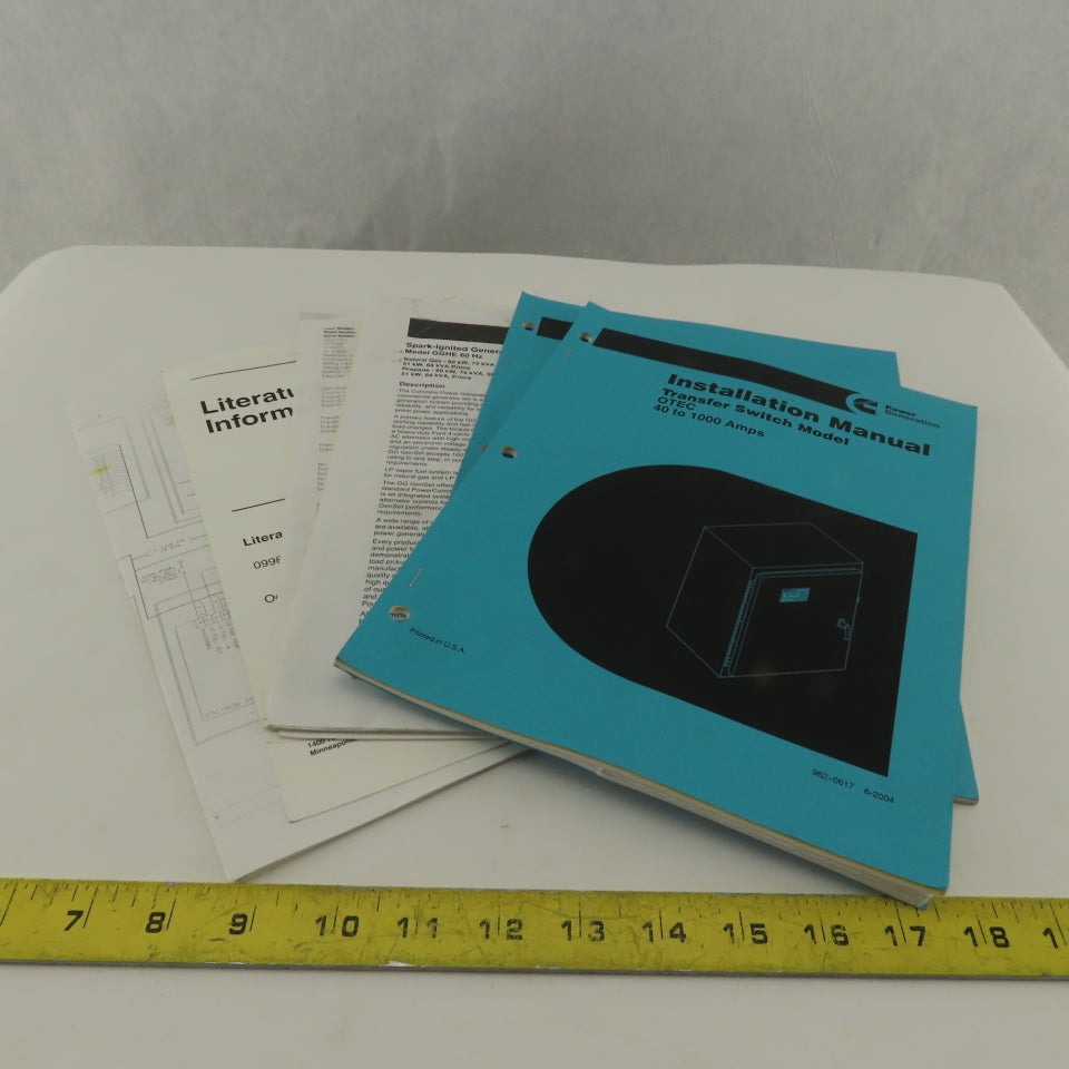 Cummins OTEC 40-1000A Transfer Switch Operator Installation Electrical Manuals