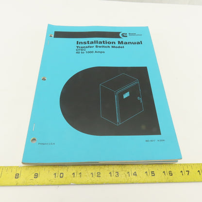 Cummins OTEC 40-1000A Transfer Switch Operator Installation Electrical Manuals