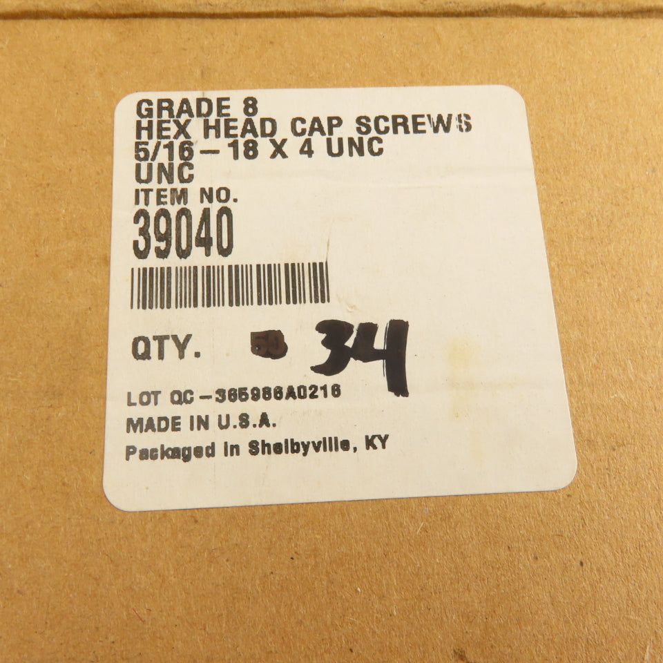 5/16-18 UNC, 4" Length Under Head Hex Head Cap Screw Lot of 34