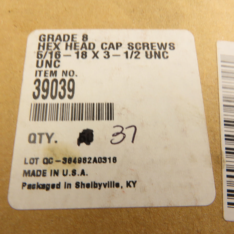 5/16-18 UNC, 3-1/2" Length Under Head Hex Head Cap Screw Lot of 37