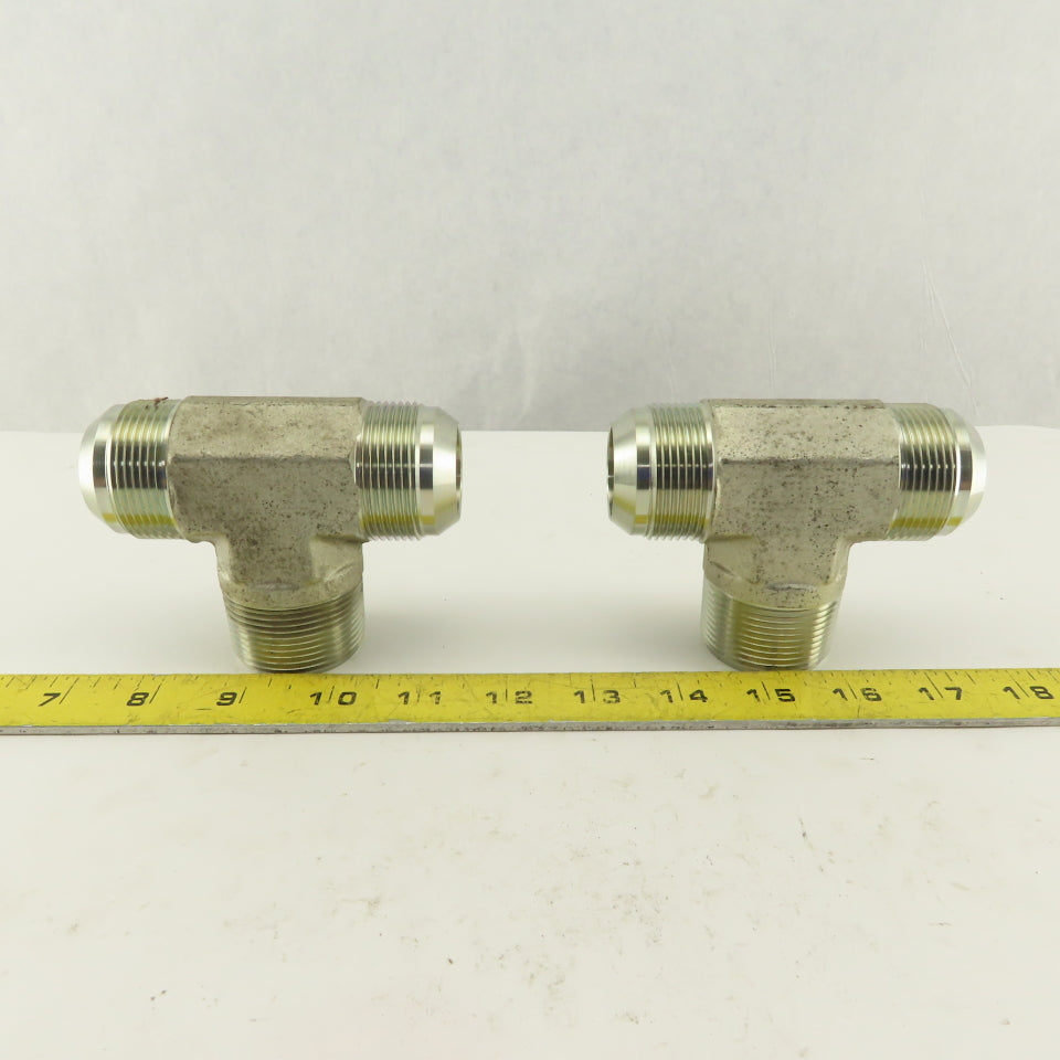 1-1/4 NPT Male x 1-5/8-12 (-20) Male JIC Flare Branch Tee Hydraulic Lot Of 2