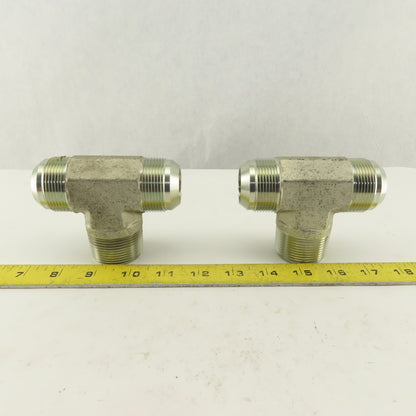 1-1/4 NPT Male x 1-5/8-12 (-20) Male JIC Flare Branch Tee Hydraulic Lot Of 2