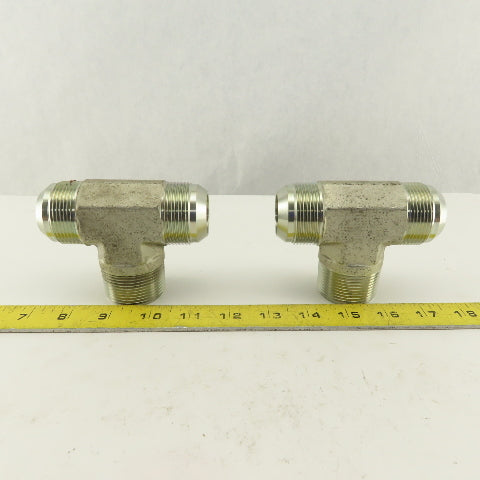 1-1/4 NPT Male x 1-5/8-12 (-20) Male JIC Flare Branch Tee Hydraulic Lot Of 2